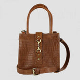 Natural leather croc bag rear view with stirrup clip